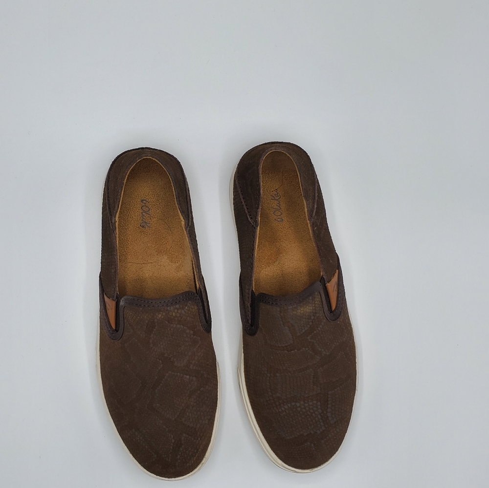 Snakeskin Brown Leather Slip On Olukai (6.5)
